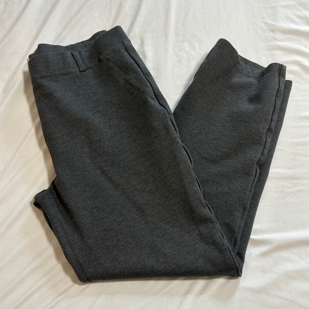 Quince Womens Ultra-Stretch Ponte Straight Leg Pants Charcoal Gray Petite Large